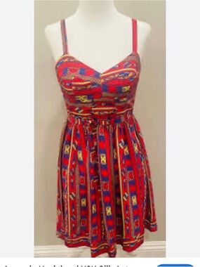 Amanda Uprichard Red Tribal Print Sundress with Spaghetti Straps